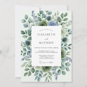 Sage Green Thistle Winter Wedding Invitation