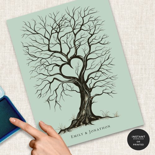 Sage Green ThumbPrint Tree Wedding Guest Book