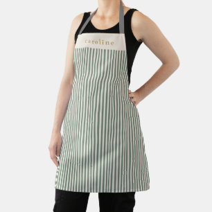 Sage Green Ticking Stripe Personalized Name Apron