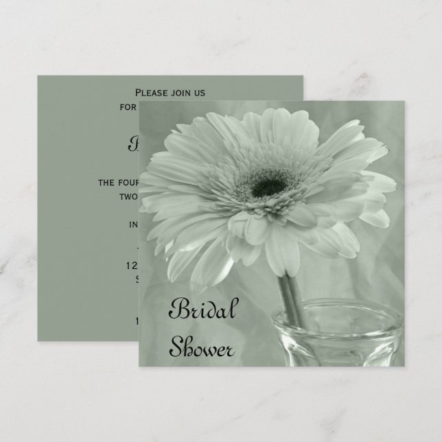 Sage Green Tinted Gerber Daisy Bridal Shower Invitation (Front/Back)
