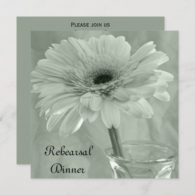 Sage Green Tinted Gerber Daisy Rehearsal Dinner Invitation (Front/Back)