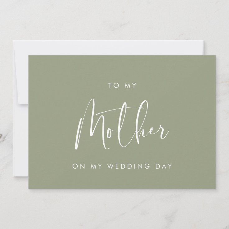 Sage green To my mother on my wedding day card | Zazzle