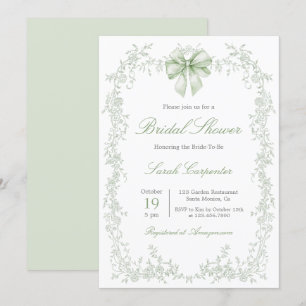 Sage Green Toile and Bow Bridal Shower Invitation