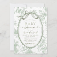 Sage Green Toile Chinoiserie Bow Baby Shower