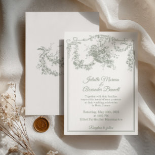 Sage Green Toile de Jouy Paris Wedding Invitation