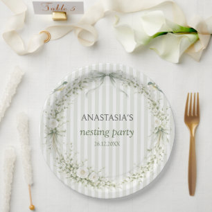 Sage Green Toile De Juoy Nesting Party  Paper Plates
