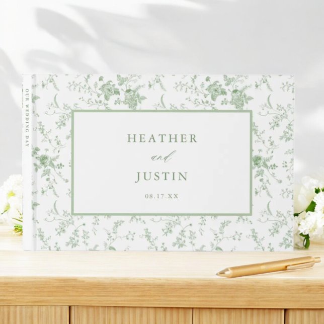 Sage Green Toile Floral Classic Wedding Guest Book (Creator Uploaded)