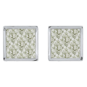 Sage Green Toile Floral  Cufflinks