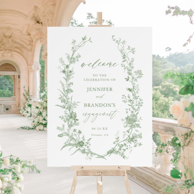  Sage Green Toile Floral Engagement Party Foam Board (Creator Uploaded)