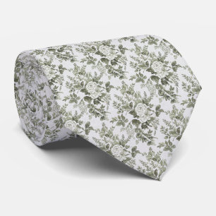Sage Green Toile Floral Neck Tie