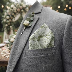 Sage Green Toile Floral Pocket Square Bandana