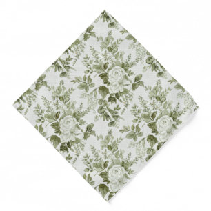 Sage Green Toile Floral Pocket Square Bandana