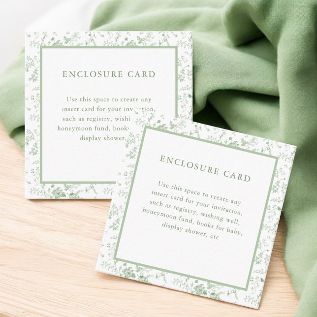 Sage Green Toile Floral Square Enclosure Card (Creator Uploaded)