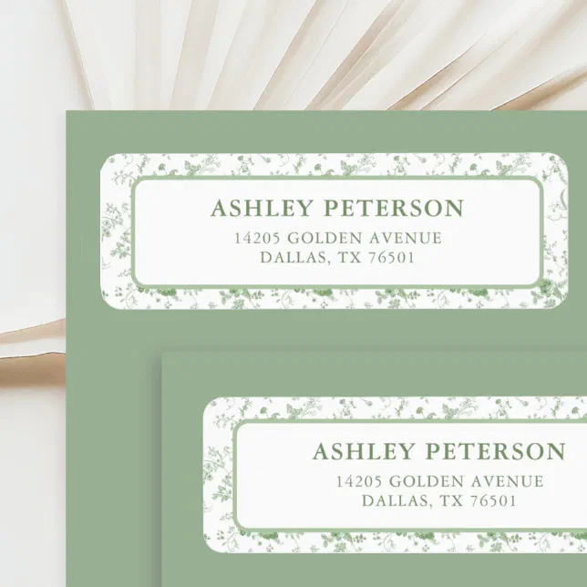 Sage Green Toile Floral Wedding Return Address Label | Zazzle