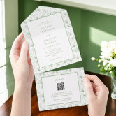 Sage Green Toile Classic Floral Wedding  Invitation