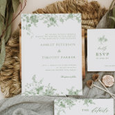 Sage Green Toile Classic Floral Wedding  Invitation