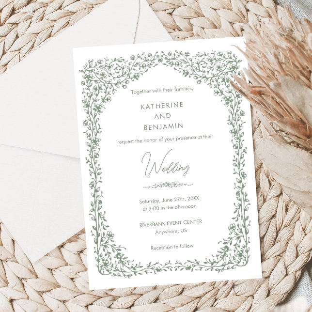 Sage Green Toile Wedding Invitation (Creator Uploaded)