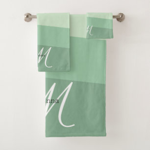 Sage Green Tones Geometric Pattern Bath Towel Set