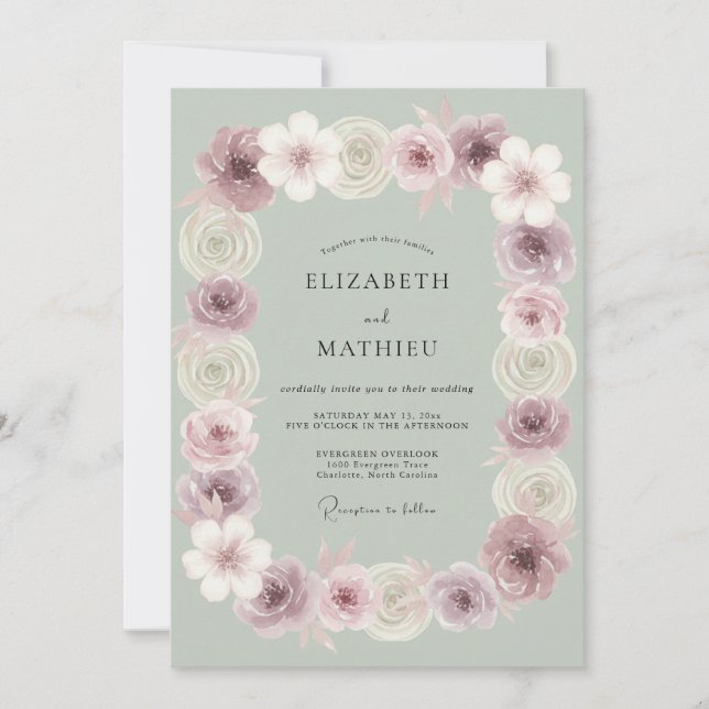 Sage Green Tranquil Floral Wedding Invitation (Front)