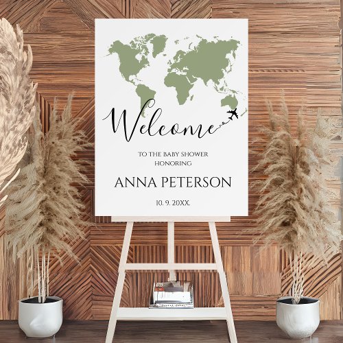 Sage Green Travel Themed Baby Shower Welcome Sign