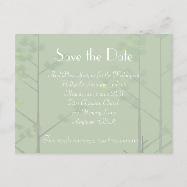 Sage Green Tree Art Save the Date Reminder Announcement Postcard (Front)