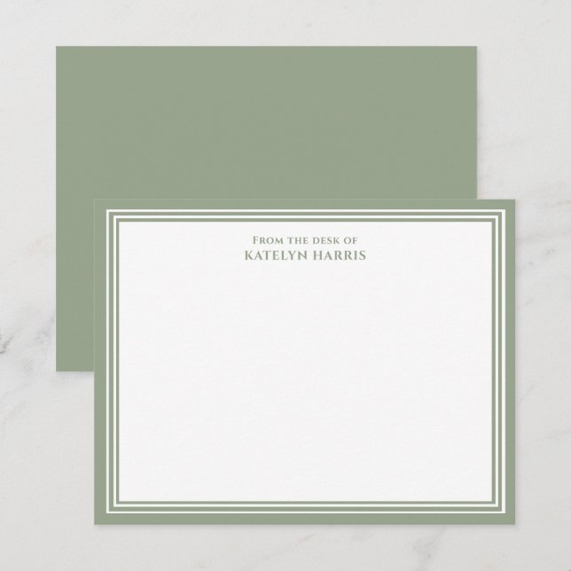 Sage Green Triple Border From The Desk Of Flat Note Card (Front/Back)