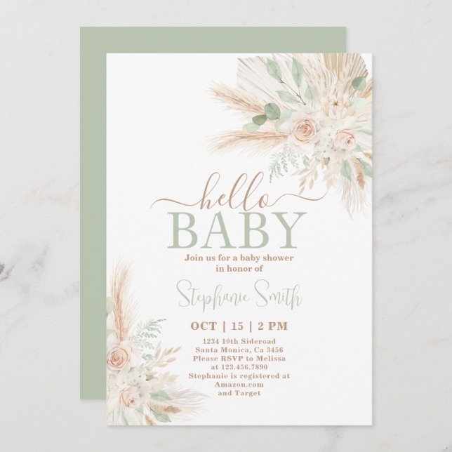 Sage green Tropical Desert Baby Shower Invitation (Front/Back)