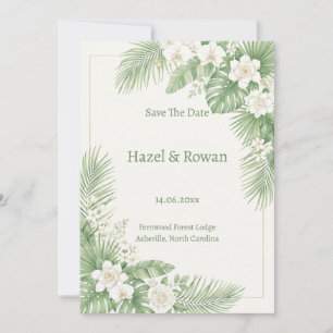 Sage Green Tropical Floral Save the Date Invitation