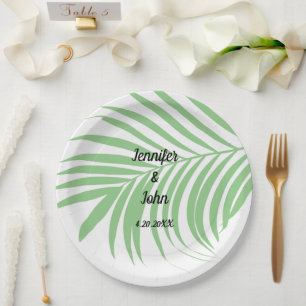 Sage Green Tropical Palm Tree Leaf Cute Wedding Paper Plates
