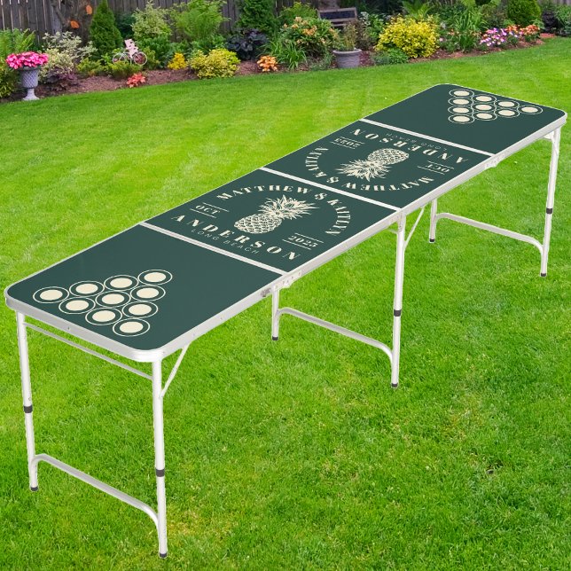 Sage Green Tropical Pineapple Wedding Crest Beer Pong Table (Creator Uploaded)