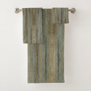 Sage Green turquoise Taupe Gray Farmhouse Stripes Bath Towel Set