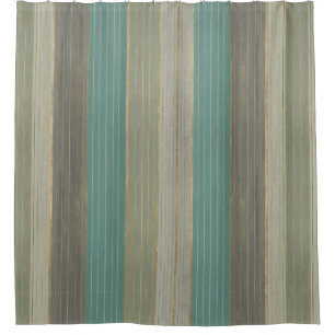 Sage Green turquoise Taupe Gray Farmhouse Stripes Shower Curtain