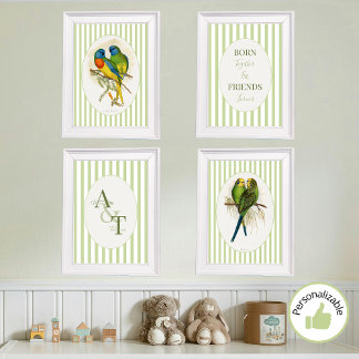 Sage Green Twins Lovebirds Baby Nursery Decor Wall Art Sets