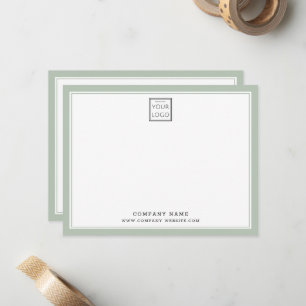 Sage Green Two Border Business Logo Company Name Note Card