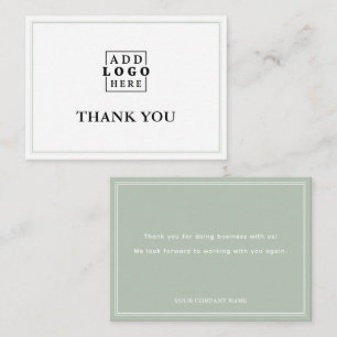 Sage Green Two Border Business Logo Thank You Note Card