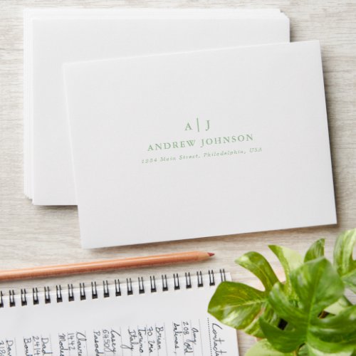 Sage Green Two Border Monogram Return Address Envelope