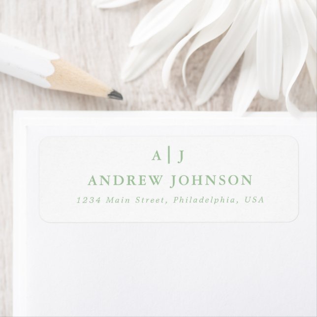 Sage Green Two Border Monogram Return Address Label (Insitu)