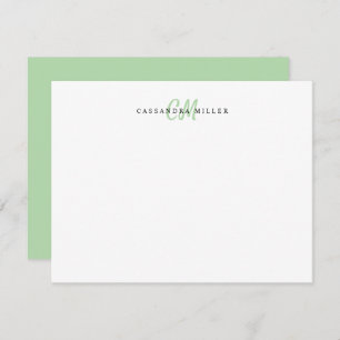 Sage Green Two Letter Initial Monogram Name Note Card