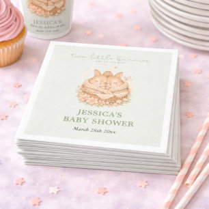 Sage Green Two Little Bunnies Twin Baby Shower  Napkins