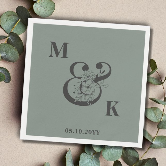 Sage Green Typography Couple Monogram Wedding  Napkins (Creator Uploaded)