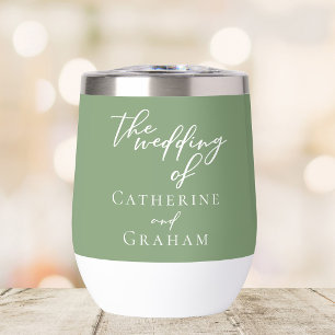 Sage Green Typography Custom Wedding Thermal Wine Tumbler