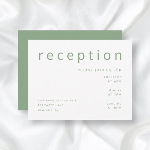 Sage Green Typography Elegant Wedding Reception Enclosure Card