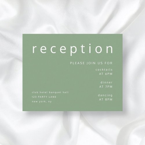 Sage Green Typography Elegant Wedding Reception Enclosure Card