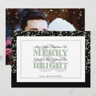 Sage Green Typography Holiday Greenery Photo Card