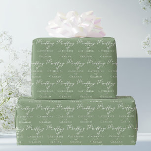 Sage Green Typography Personalized Wedding Wrapping Paper