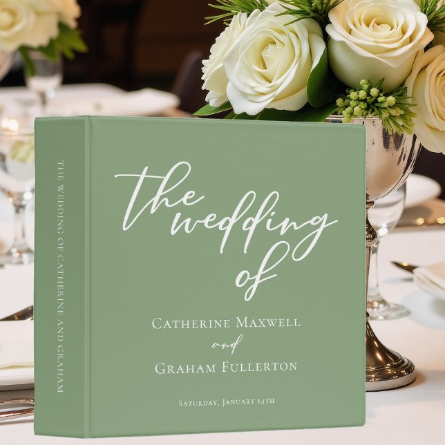Sage Green Typography Wedding Photo Album 3 Ring Binder (Creator Uploaded)