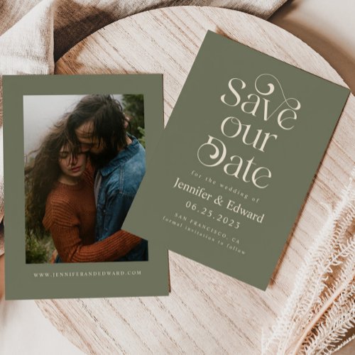 Sage Green Typography Wedding  Save The Date