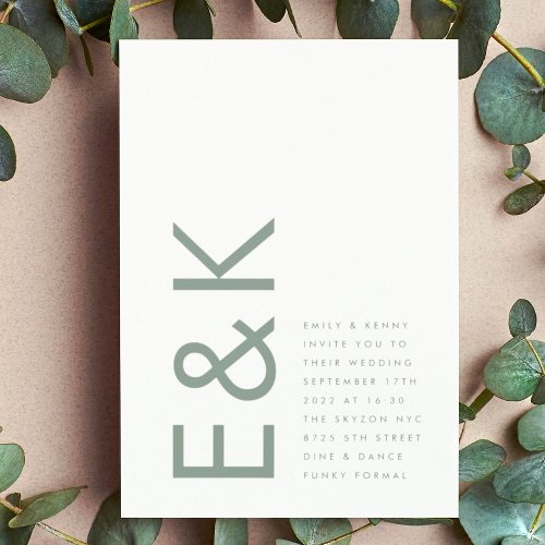 Sage Green Ultra Modern Monogram Wedding Invitation