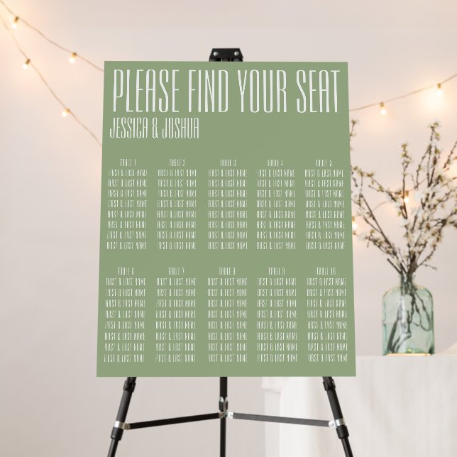 Sage Green Ultra Modern Simplistic Wedding Foam Board (In Situ (Stand))