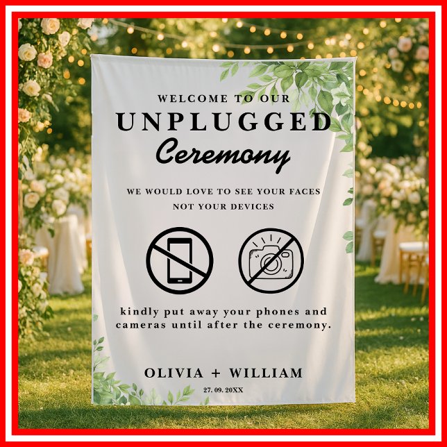 Sage Green Unplugged Ceremony Wedding Welcome Sign Tapestry (Creator Uploaded)